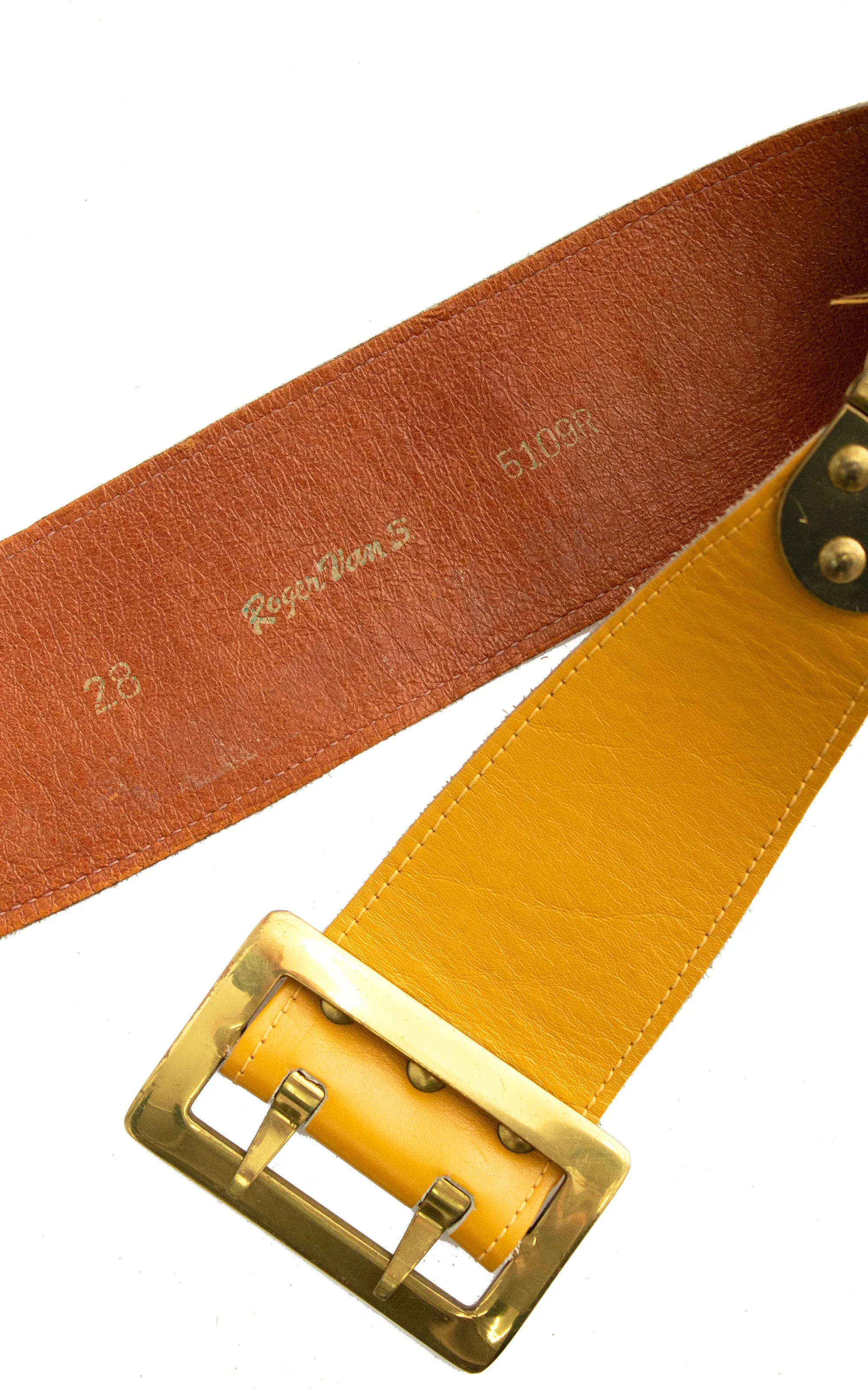 1950s Mustard Leather & Hinge Cinch Belt | small/medium