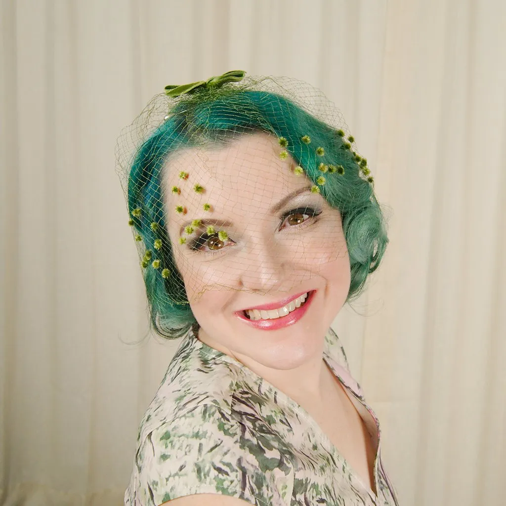 1960s Green Bow Veil Whimsy