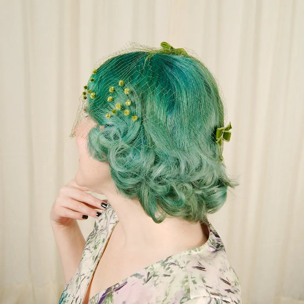 1960s Green Bow Veil Whimsy