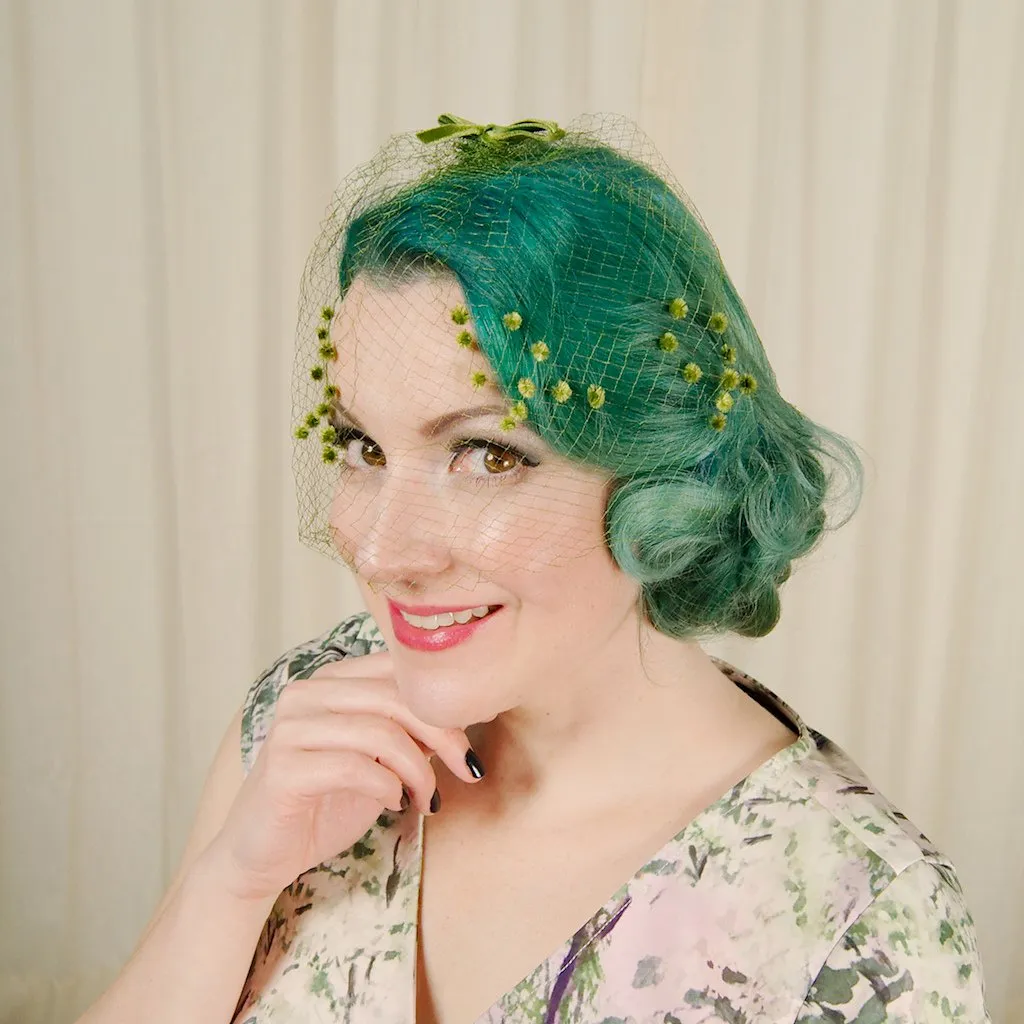 1960s Green Bow Veil Whimsy