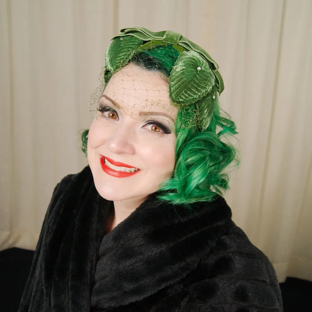 1960s Velvet Leaf Crescent Hat
