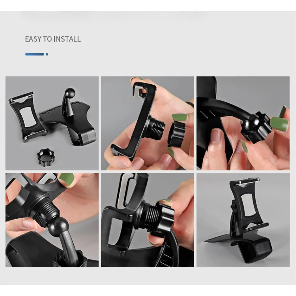 3 in 1 Car GPS Smartphone Holder: Dashboard / Visor Clamp   AC Grid Clip for Alcatel One Touch M'Pop, One Touch 5020 - Black