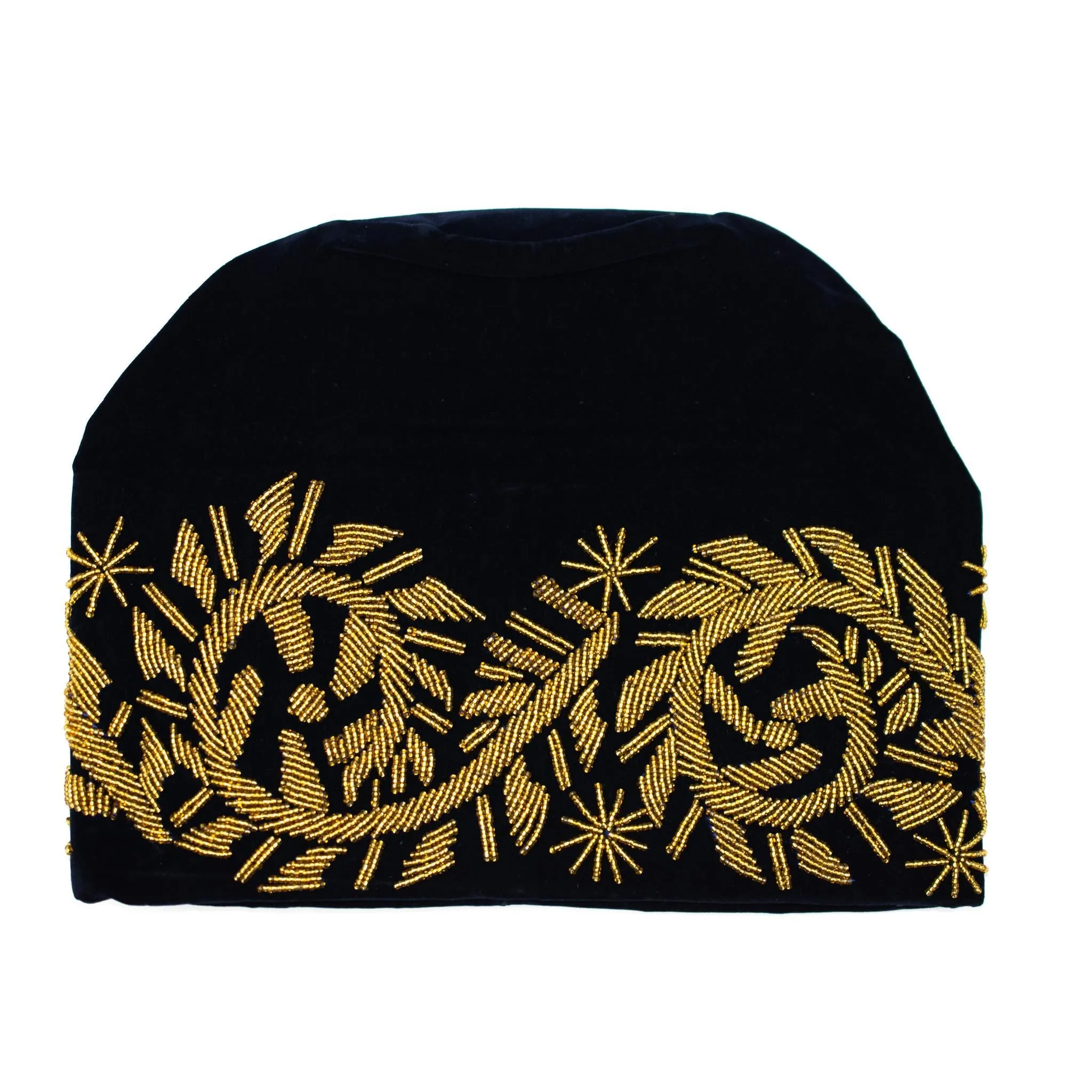 Black & Gold Beaded Velvet Hat