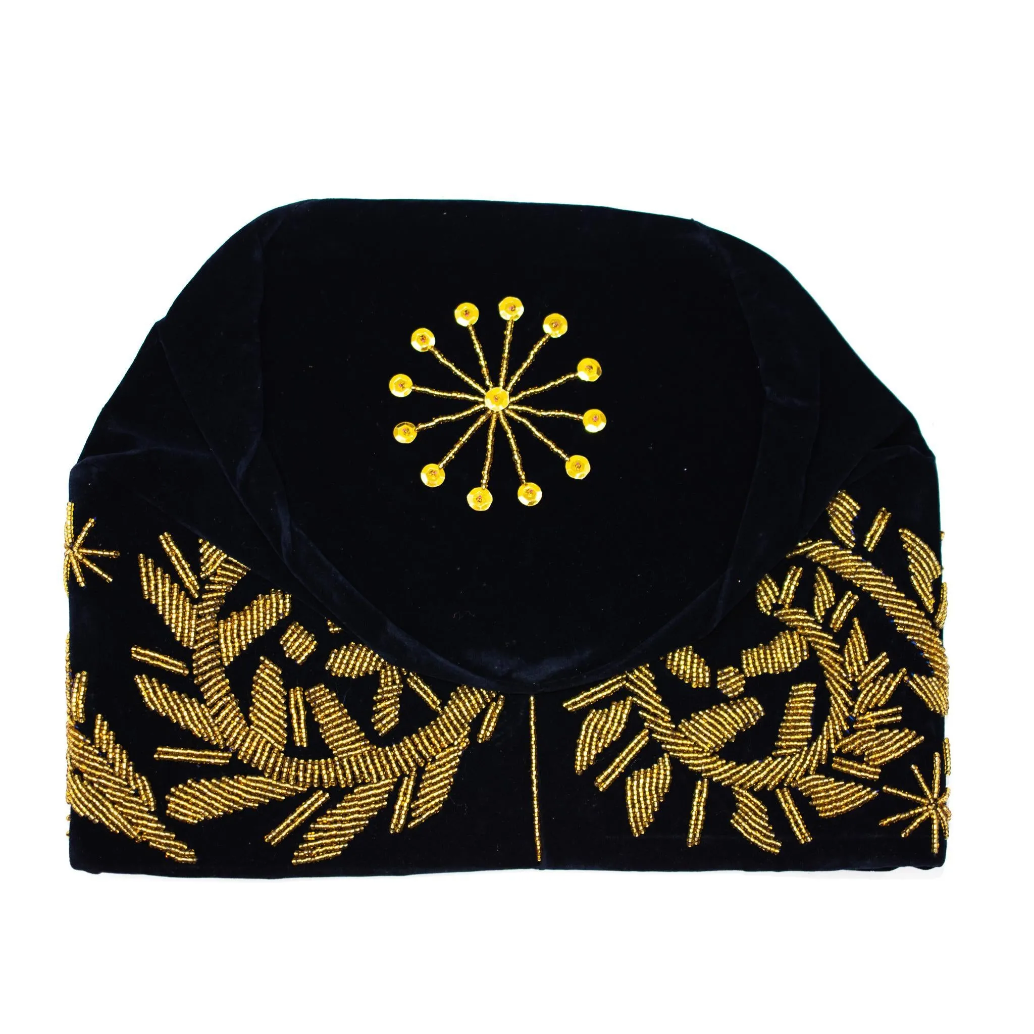 Black & Gold Beaded Velvet Hat