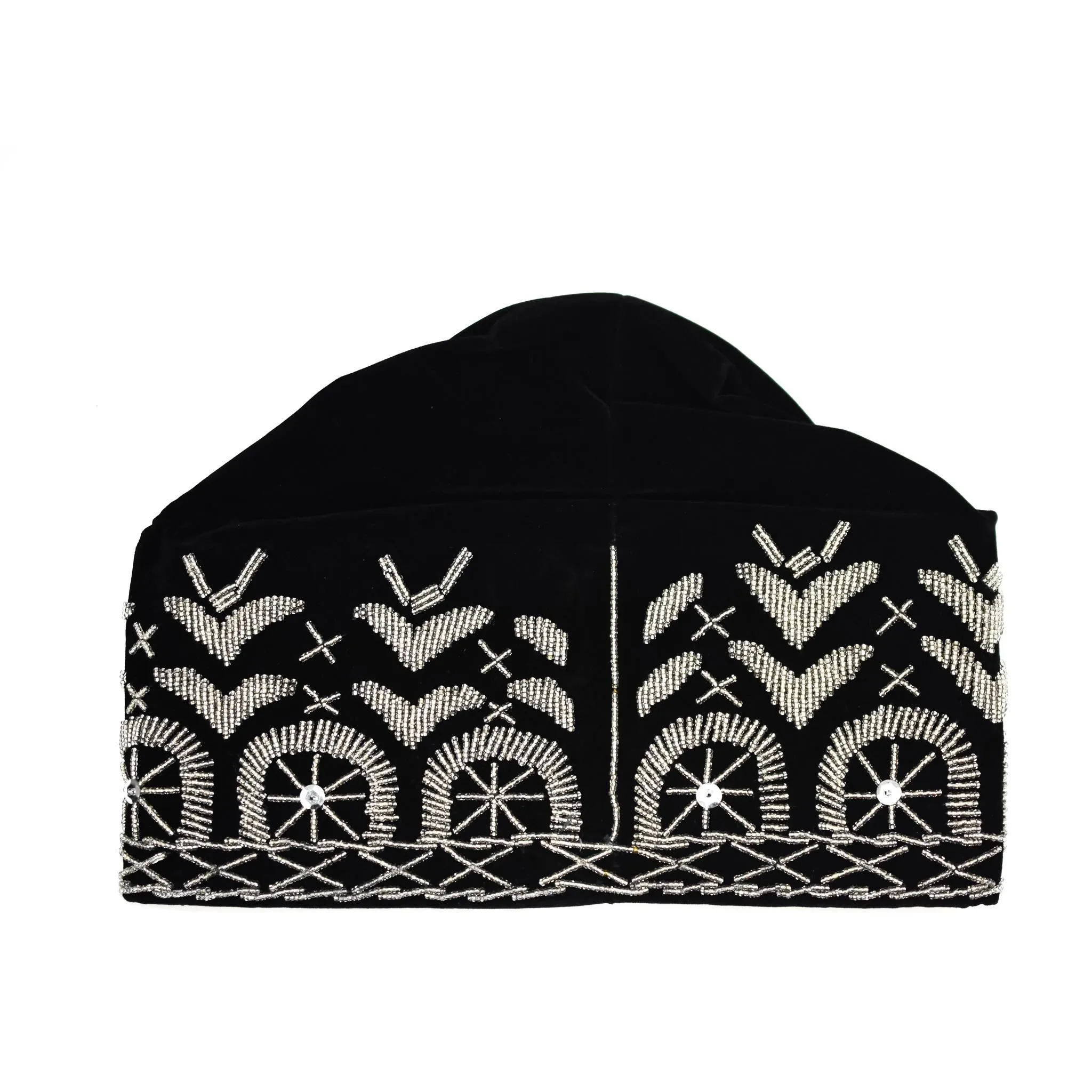 Black & Silver Beaded Velvet Hat