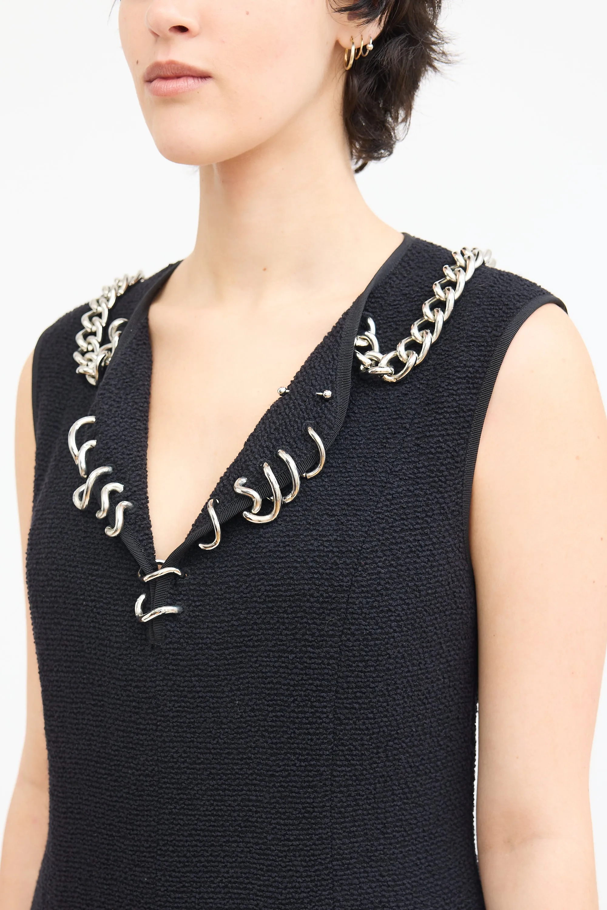Black Bouclé Chunky Chain Dress