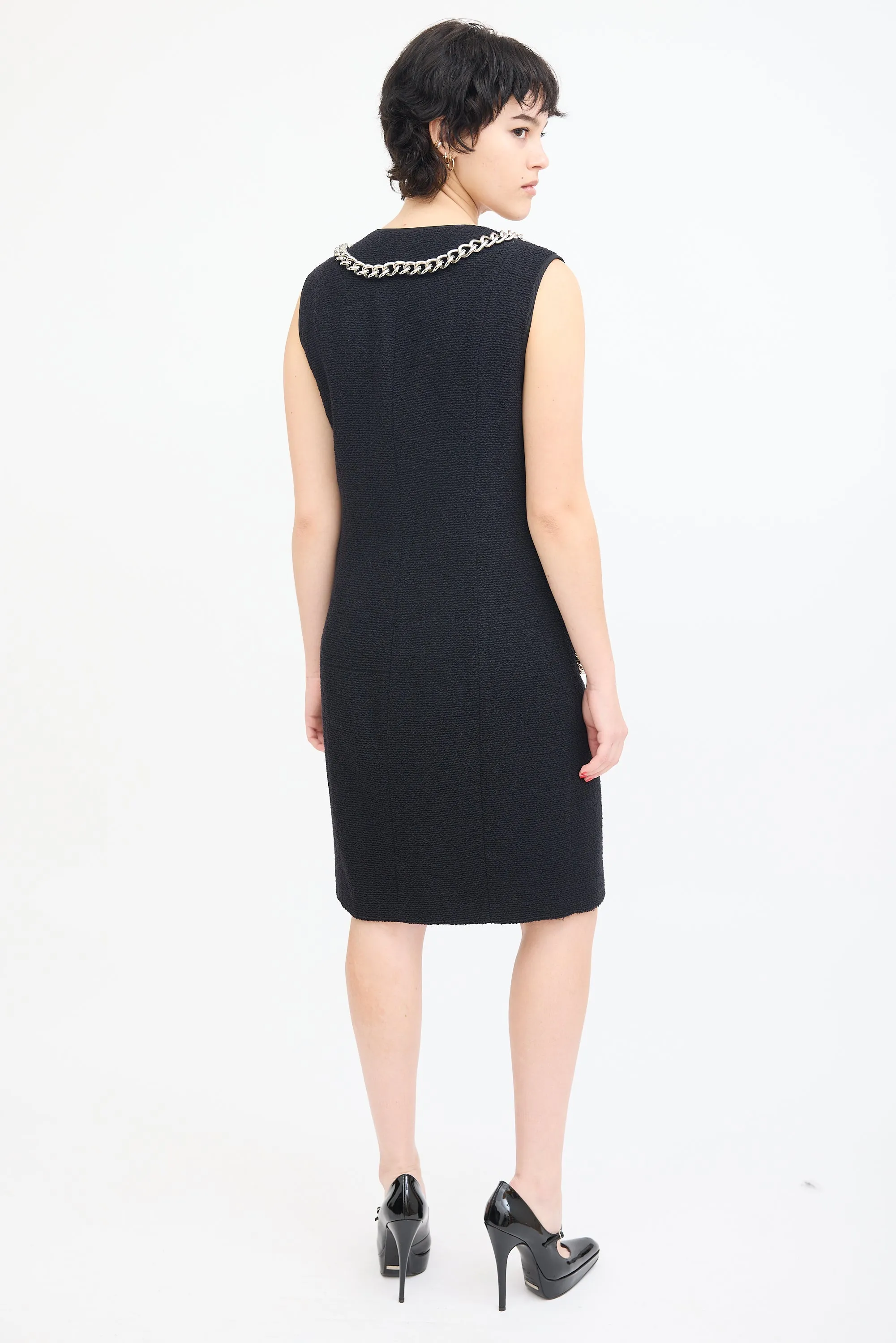 Black Bouclé Chunky Chain Dress