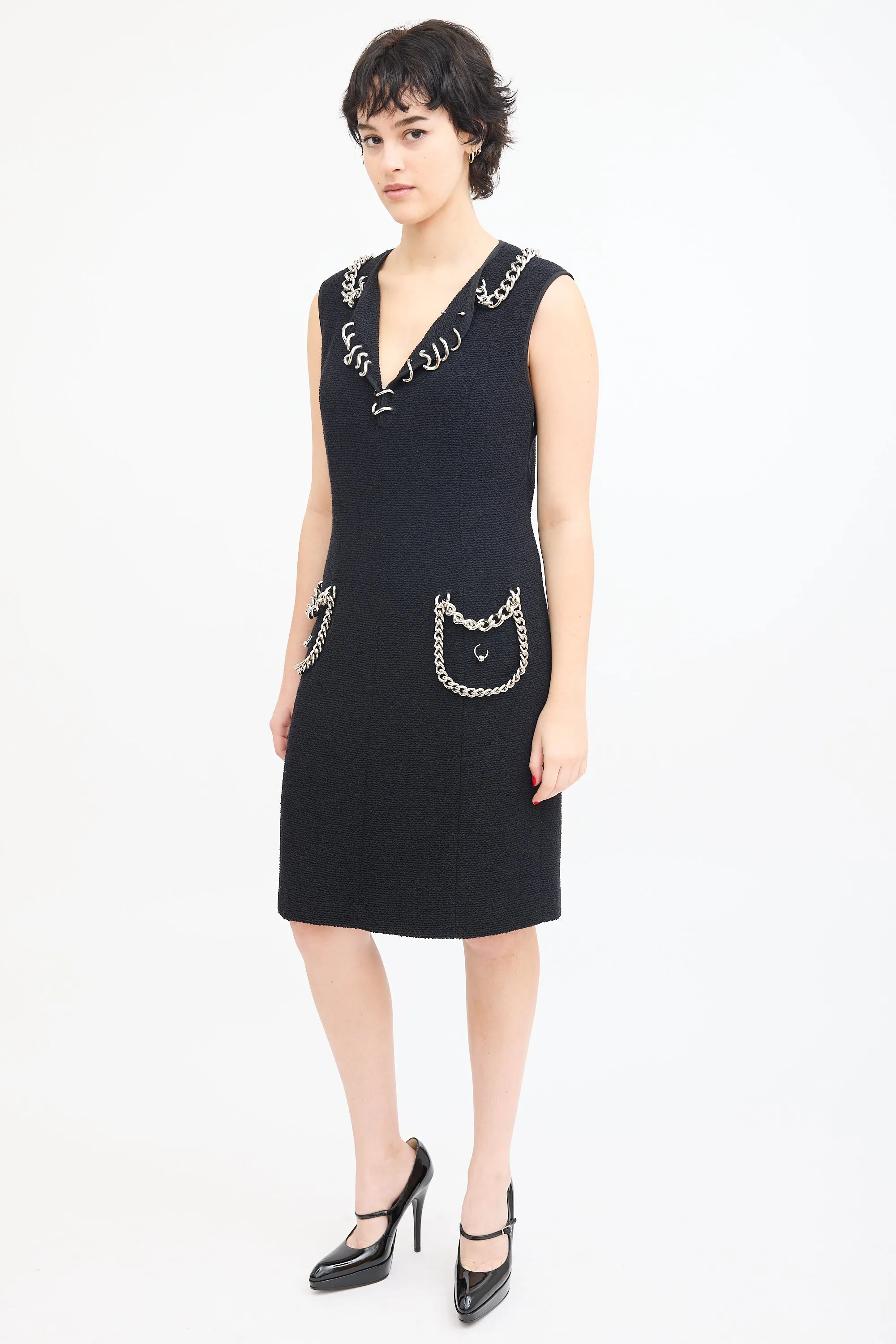 Black Bouclé Chunky Chain Dress