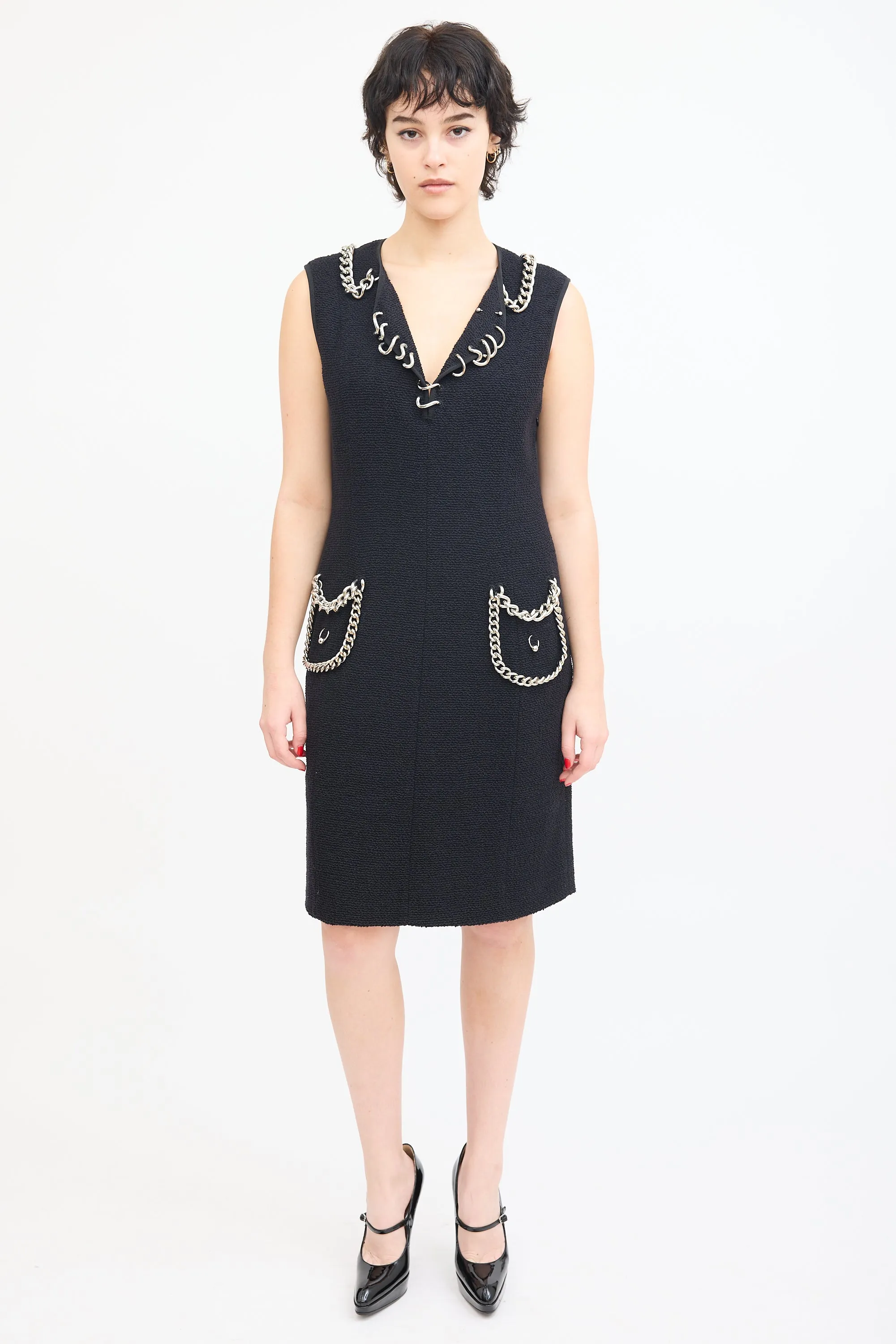 Black Bouclé Chunky Chain Dress