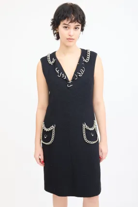 Black Bouclé Chunky Chain Dress