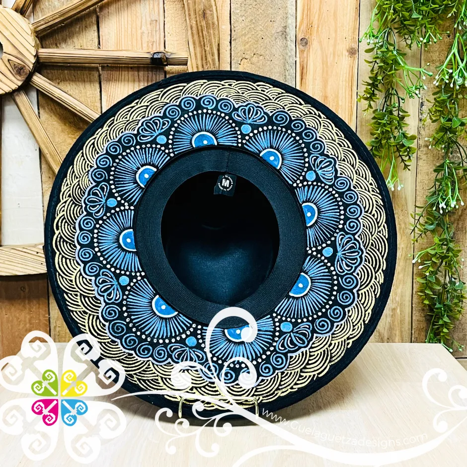 Black Corazon Mitla Velvet Hat - Peek-a-Boo Hand Painted Hat