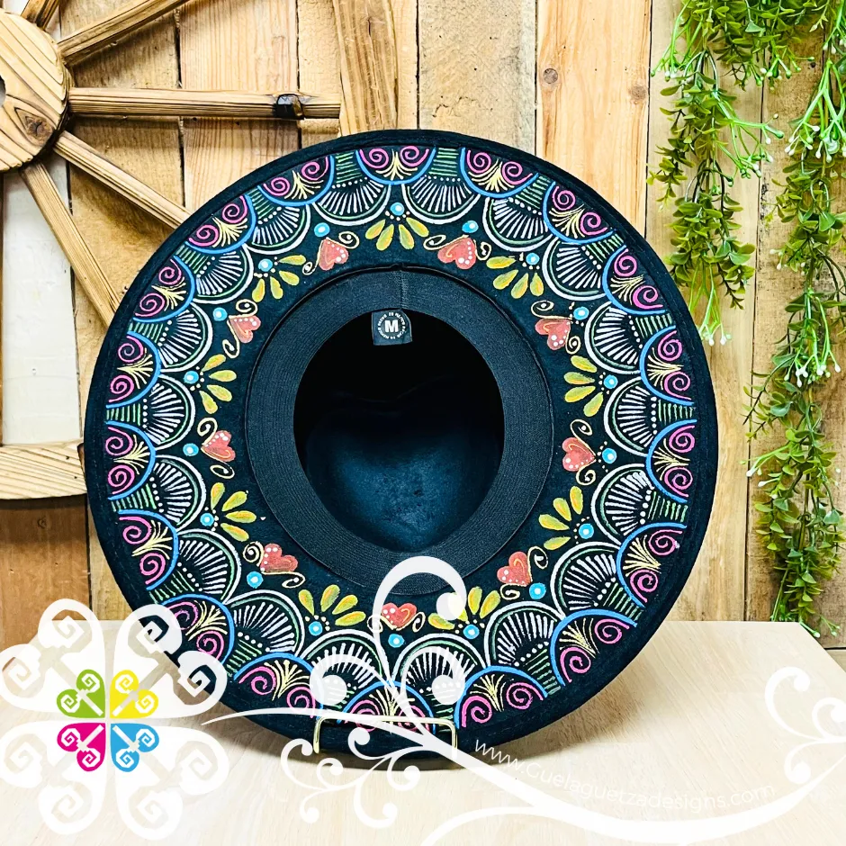 Black Corazon Mitla Velvet Hat - Peek-a-Boo Hand Painted Hat