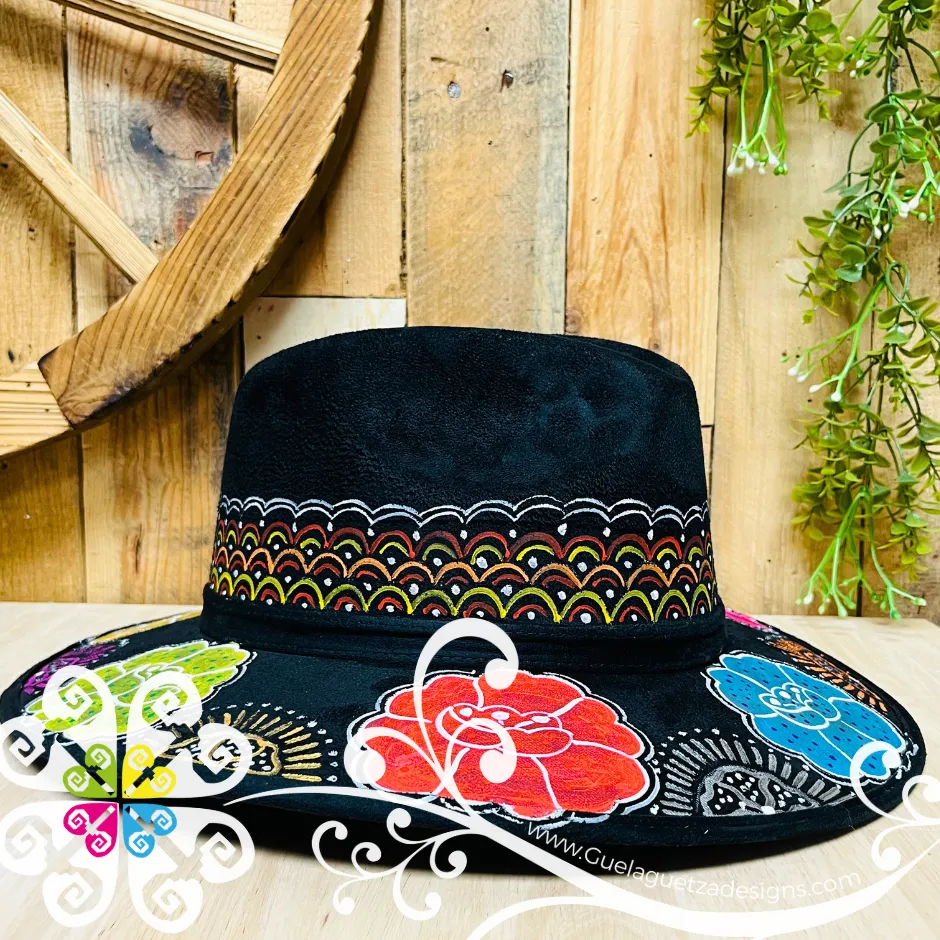 Black Indiana Mitla Velvet Hat - Hand Painted Hat