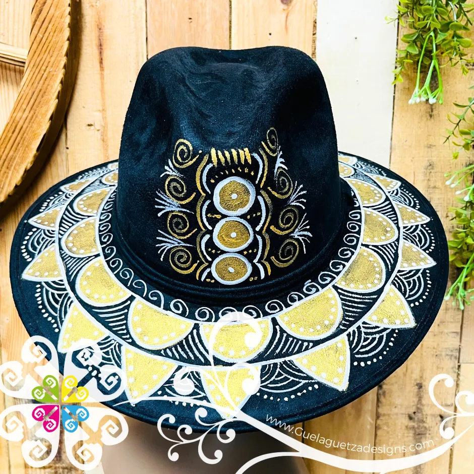 Black Indiana Mitla Velvet Hat - Hand Painted Hat