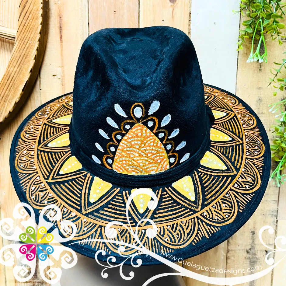 Black Indiana Mitla Velvet Hat - Hand Painted Hat