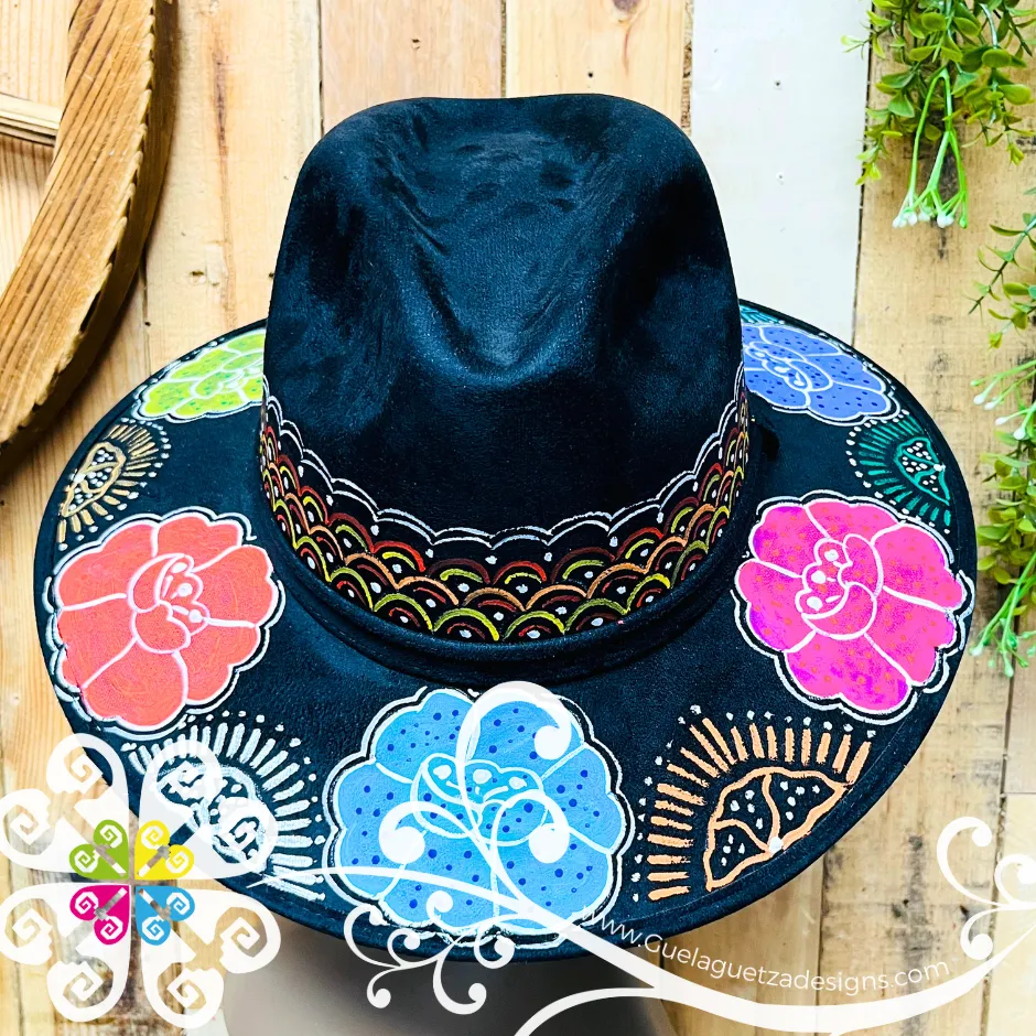 Black Indiana Mitla Velvet Hat - Hand Painted Hat