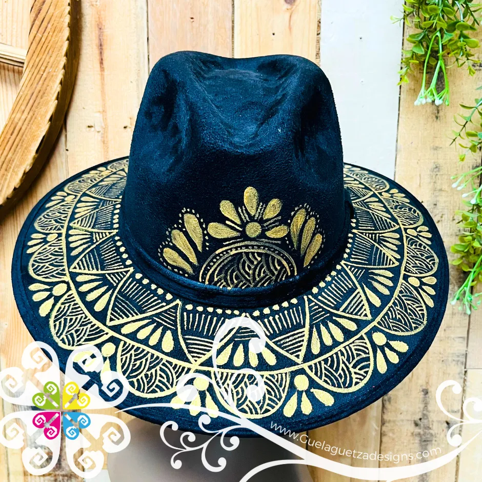 Black Indiana Mitla Velvet Hat - Hand Painted Hat