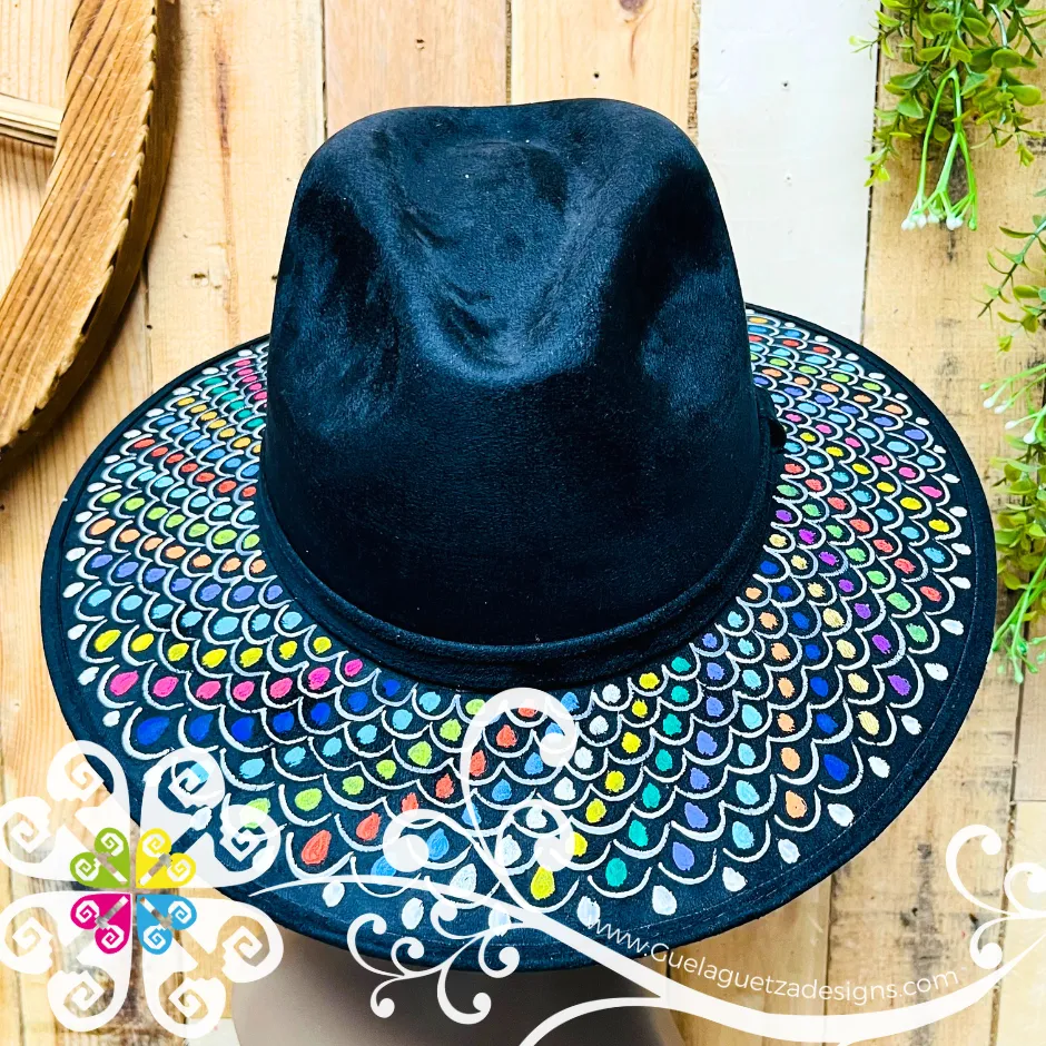 Black Indiana Mitla Velvet Hat - Hand Painted Hat
