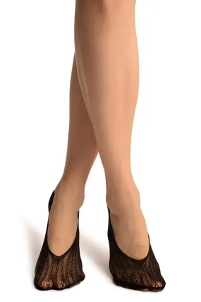 Black Keyholes Stripes Lace Footies