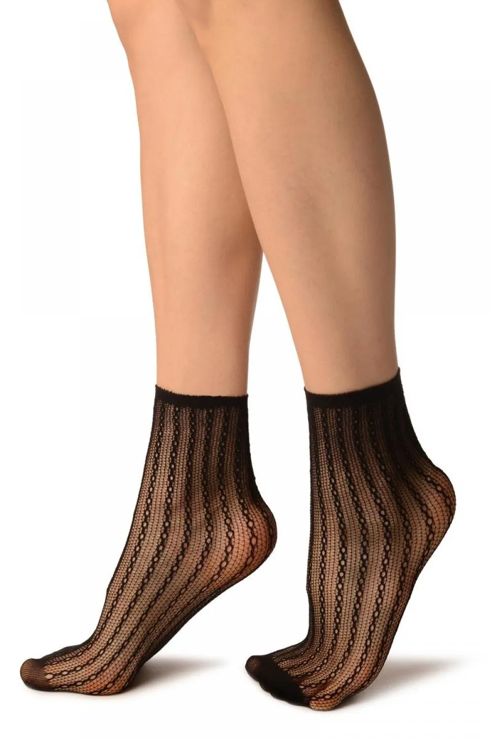 Black Keyholes Stripes Lace Socks Ankle High