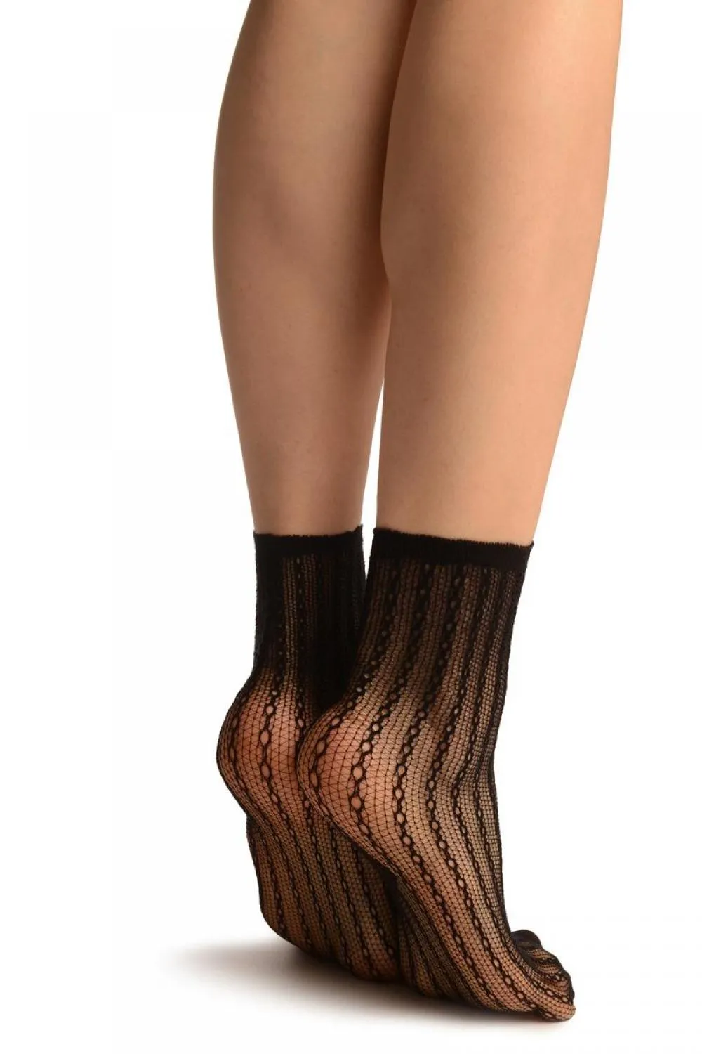 Black Keyholes Stripes Lace Socks Ankle High