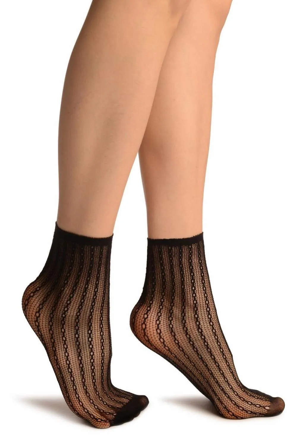 Black Keyholes Stripes Lace Socks Ankle High
