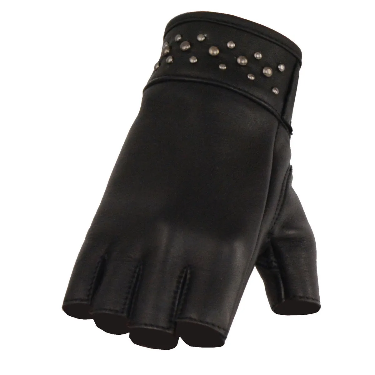 BLACK MG7761 Women's Leather Gel Palm Fingerless Motorcycle Hand Gloves W/ Stylish Wrist Detailing
