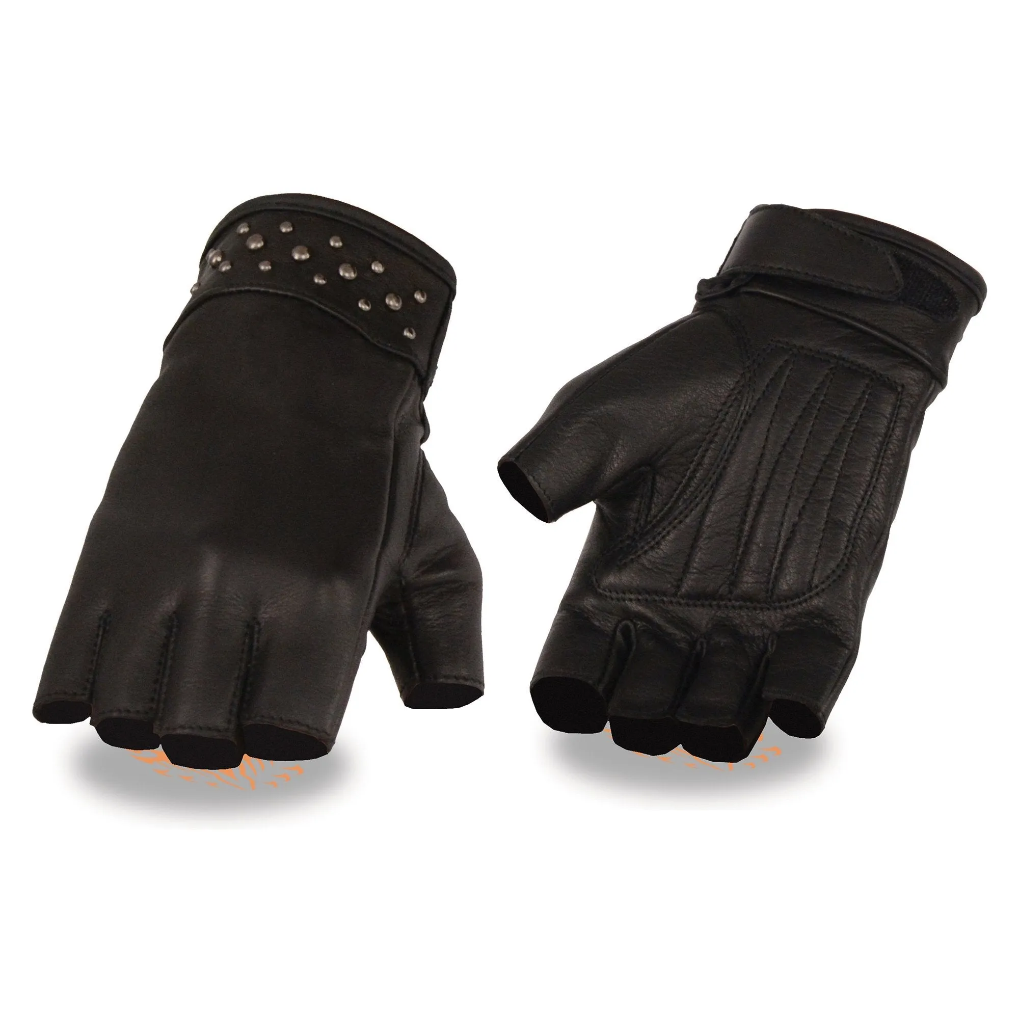 BLACK MG7761 Women's Leather Gel Palm Fingerless Motorcycle Hand Gloves W/ Stylish Wrist Detailing
