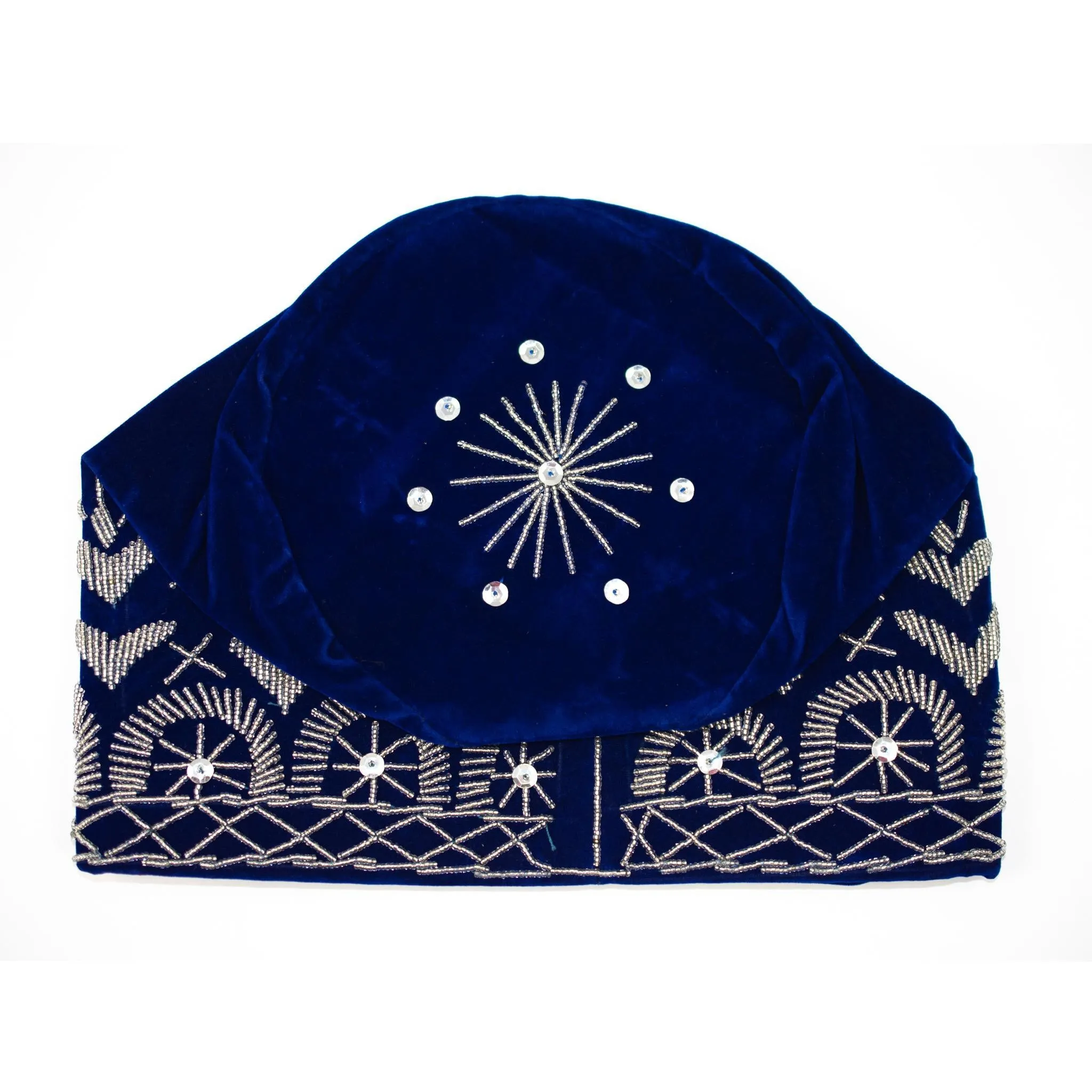 Blue & Silver Beaded Velvet Hat