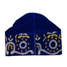 Blue, Gold & Silver Beaded Velvet Hat