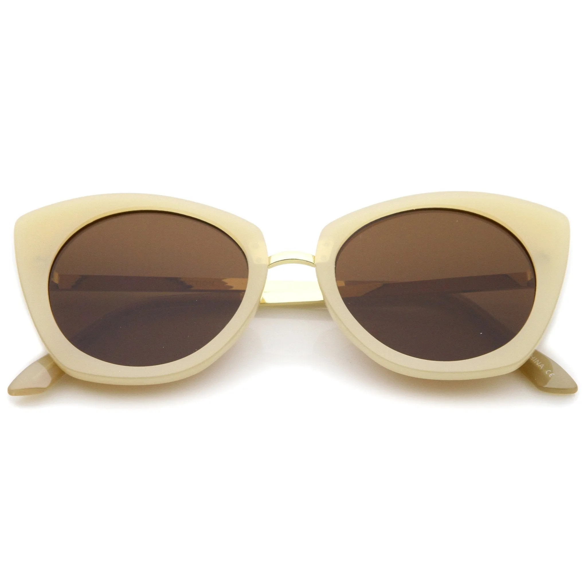 Bold Round Metal Temple Cat Eye Sunglasses