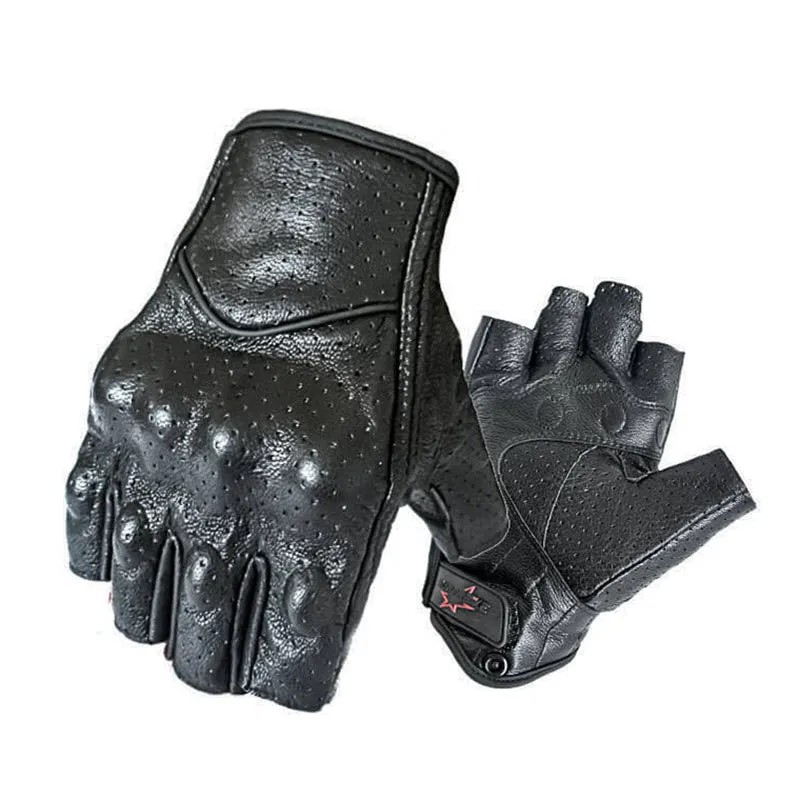 Carbon Armor Leather Biker Gloves / Open Fingers