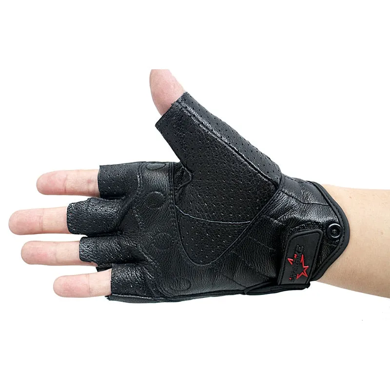 Carbon Armor Leather Biker Gloves / Open Fingers