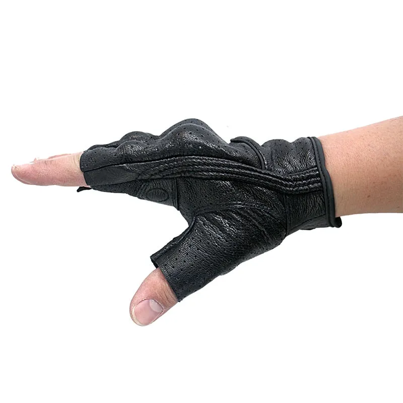 Carbon Armor Leather Biker Gloves / Open Fingers
