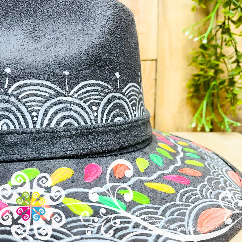 Dark Gray Indiana Mitla Velvet Hat - Hand Painted Hat