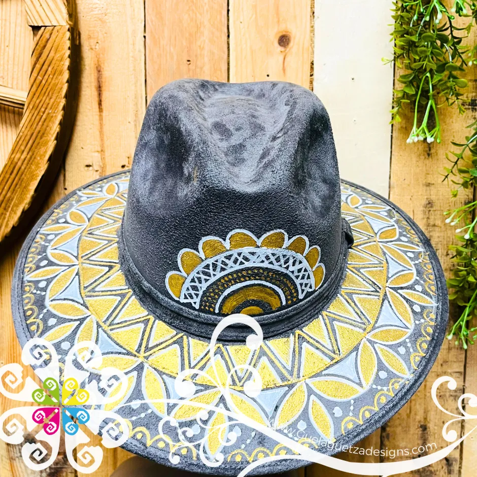 Dark Gray Indiana Mitla Velvet Hat - Hand Painted Hat