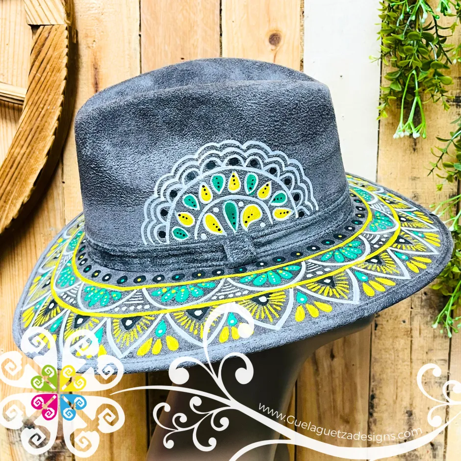 Dark Gray Indiana Mitla Velvet Hat - Hand Painted Hat