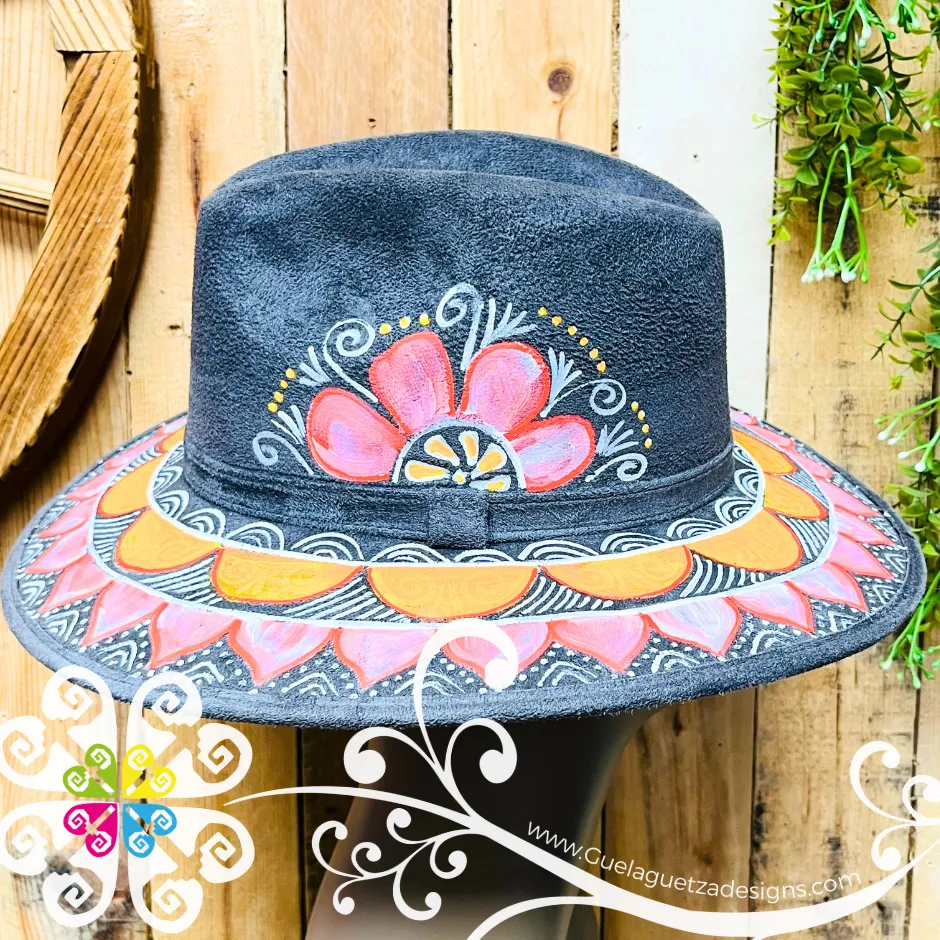 Dark Gray Indiana Mitla Velvet Hat - Hand Painted Hat