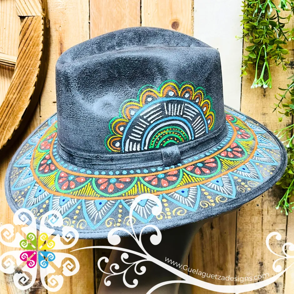 Dark Gray Indiana Mitla Velvet Hat - Hand Painted Hat