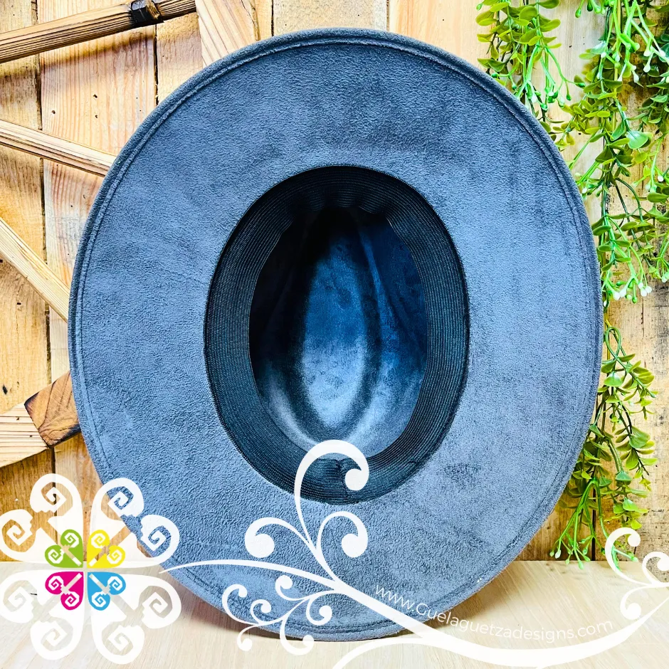 Dark Gray Indiana Mitla Velvet Hat - Hand Painted Hat