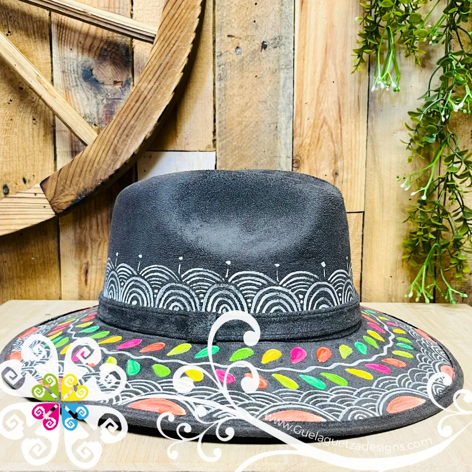 Dark Gray Indiana Mitla Velvet Hat - Hand Painted Hat