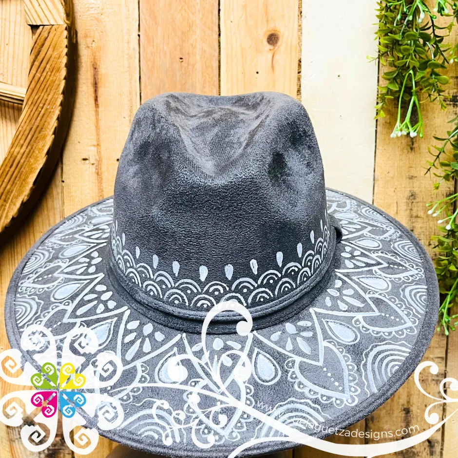 Dark Gray Indiana Mitla Velvet Hat - Hand Painted Hat