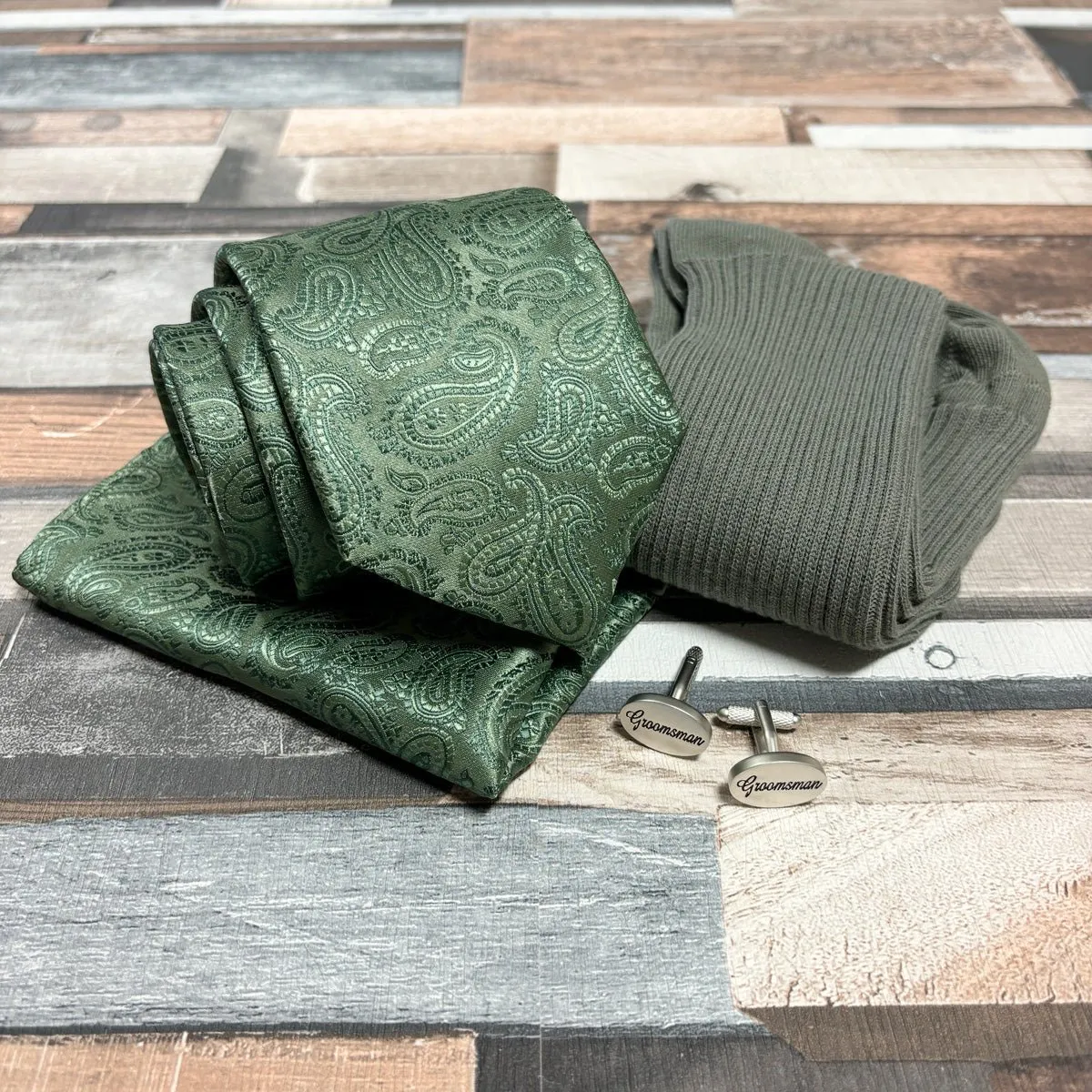 Dark Sage Paisley Groomsman Proposal Gift Box