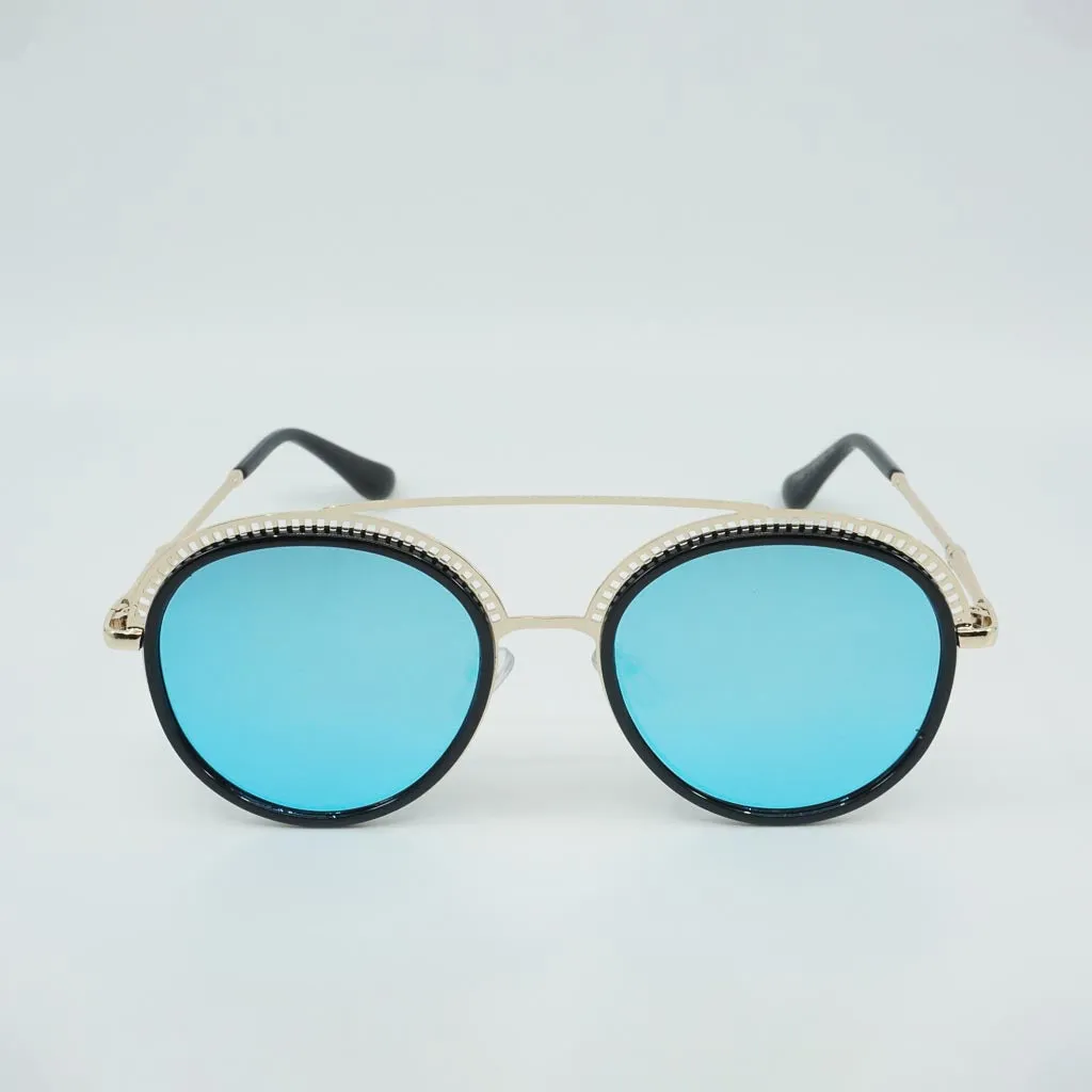 Deevy Crossbar Hollow Out Round Sunglasses