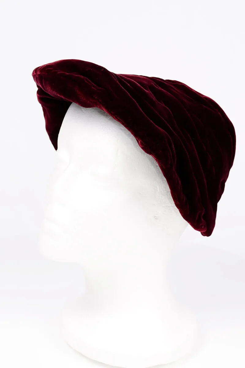 Edwardian Deep Maroon Red Velvet Bonnet Style Slouchy Vintage Hat
