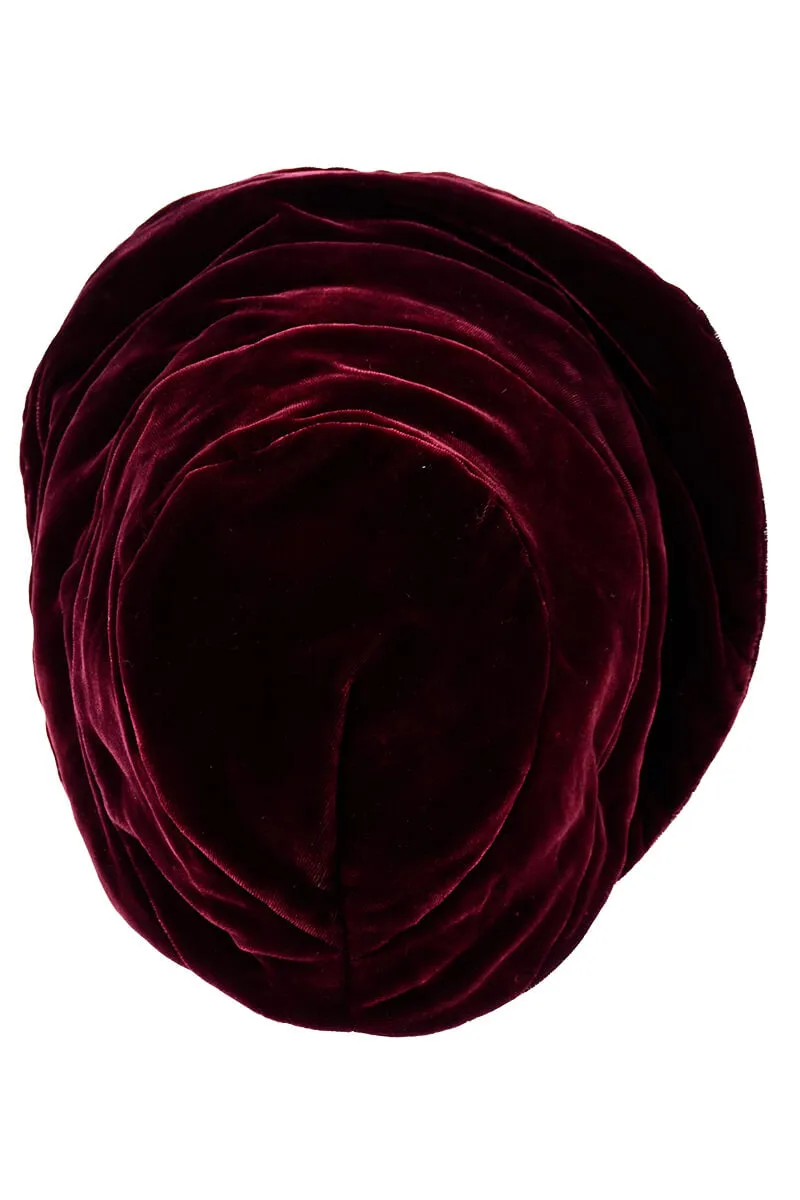 Edwardian Deep Maroon Red Velvet Bonnet Style Slouchy Vintage Hat