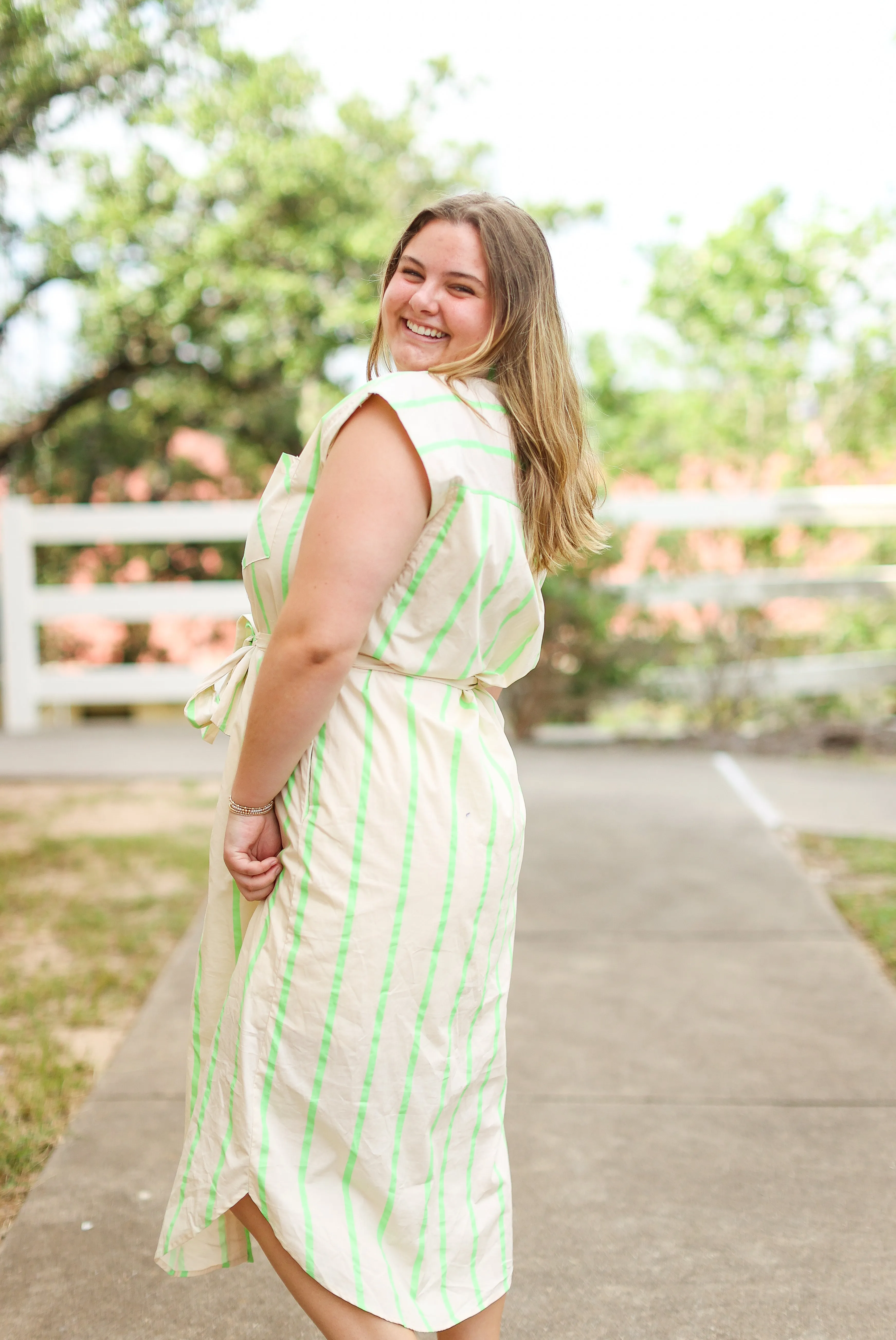 Georgina Lime Striped Midi Dress