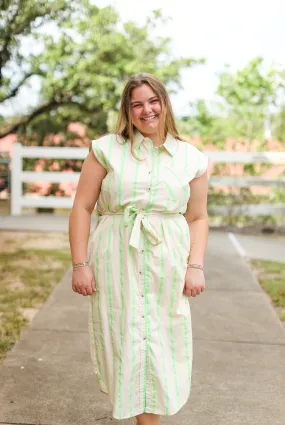 Georgina Lime Striped Midi Dress