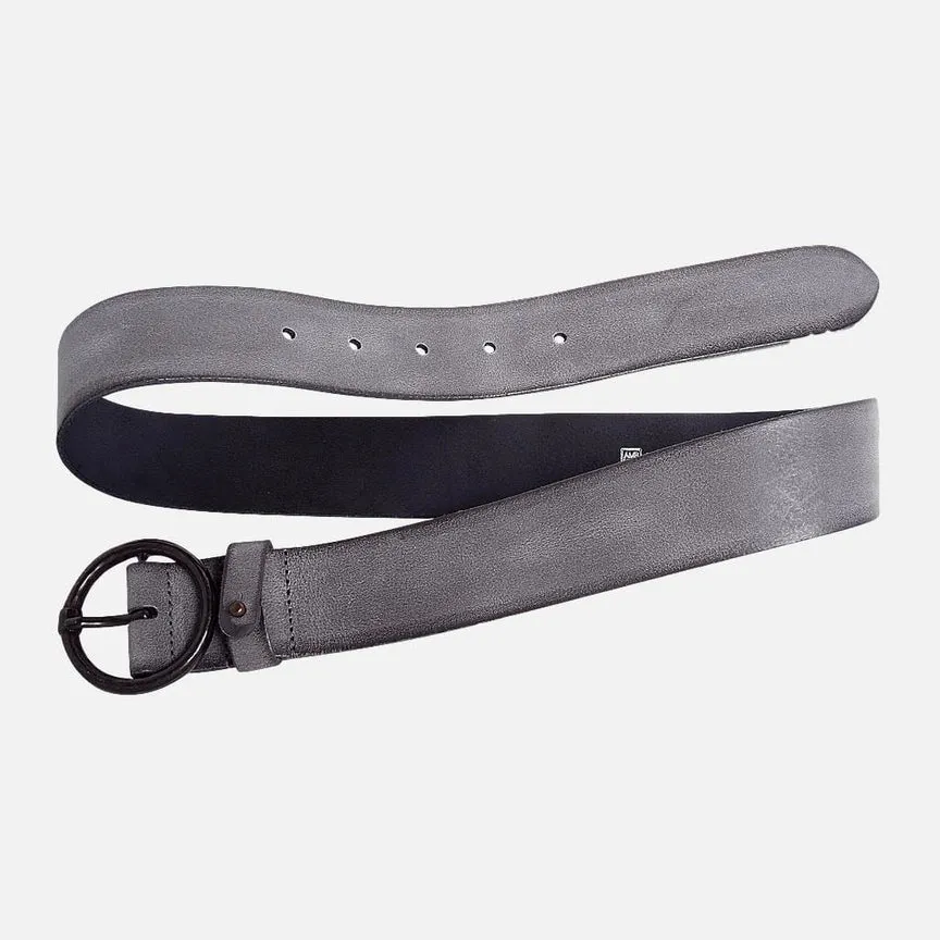 Grey Leather Belt with Vintage Round Buckle