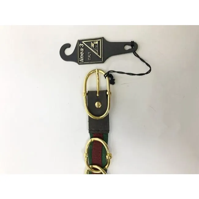 Italian NWT Red Green Stripe Gold Chain & Leather Sherry Belt